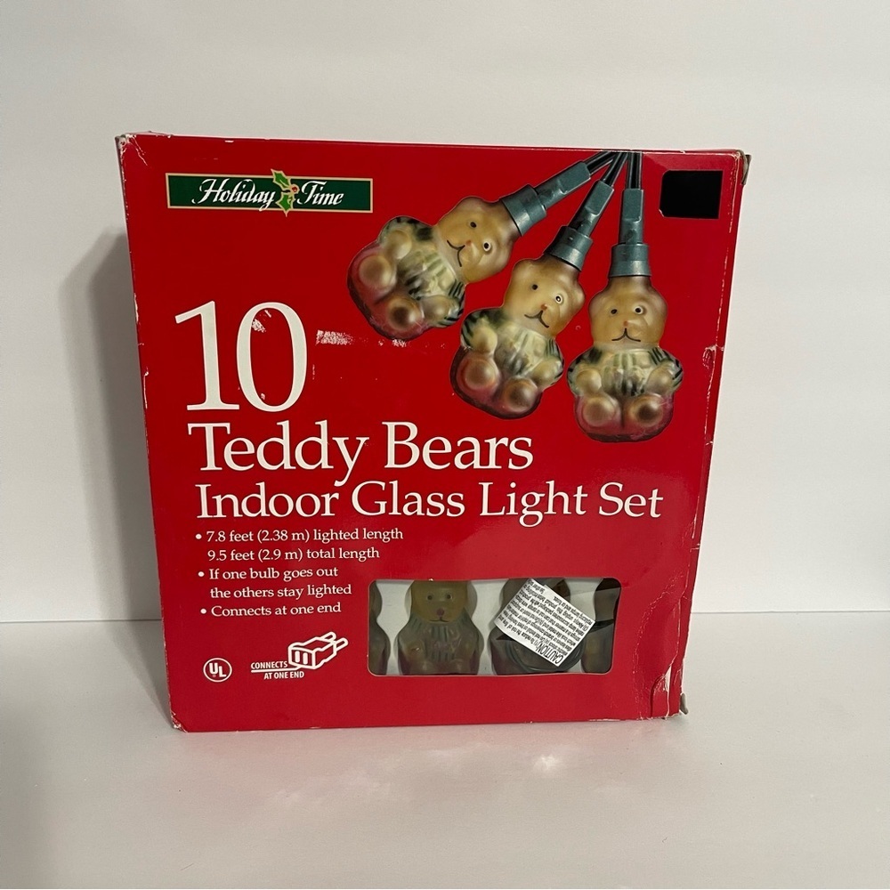 Christmas String Light Glass Teddy Bear Vintage Set Holiday Time 90's